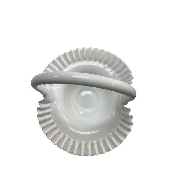Fenton Hobnail Milk Glass Basket With Ruffled Edge - Picture 8 of 11
